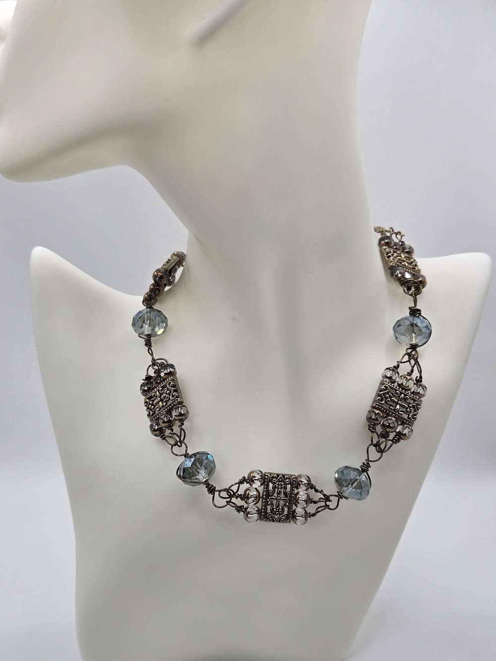 Vintage-Inspired Blue Crystal and Filigree Necklace